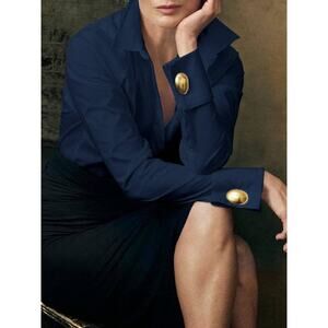 Long Sleeve Loose Buttoned Solid Color Lapel Blouse - Classic Shirt Top